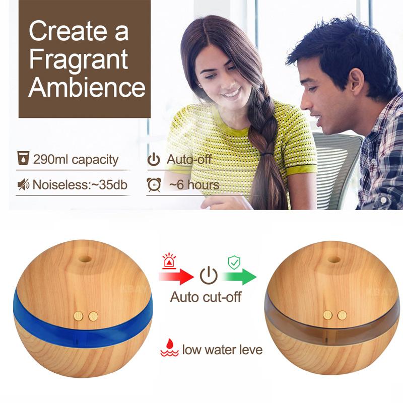 USB Ultrasonic Humidifier 290ml Aroma Diffuser - Essential Oil Aromatherapy with LED Light