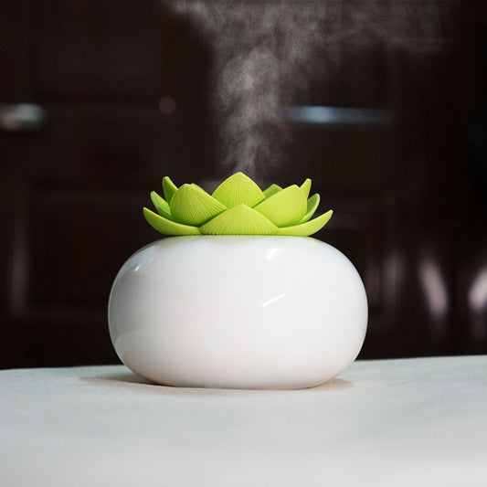 200ML Ceramic Ultrasonic Aroma Humidifier - Lotus Design Air Diffuser for Pure Fresh Air