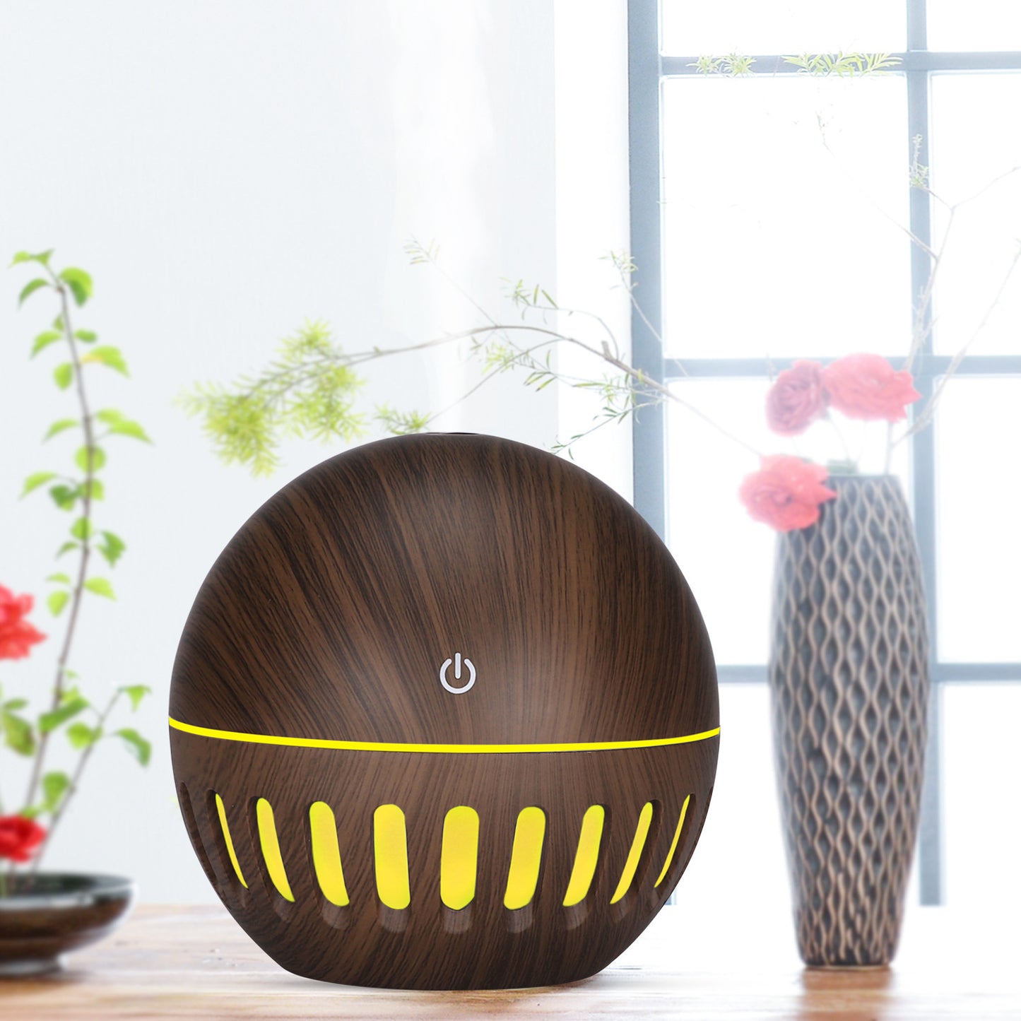 New Wood Grain Hollow Humidifier - USB Home Office Desk Small Air Purifier
