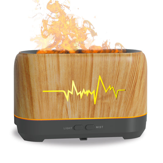 200ml Wood Grain Aroma Diffuser - Hollow Heartbeat Flame Humidifier
