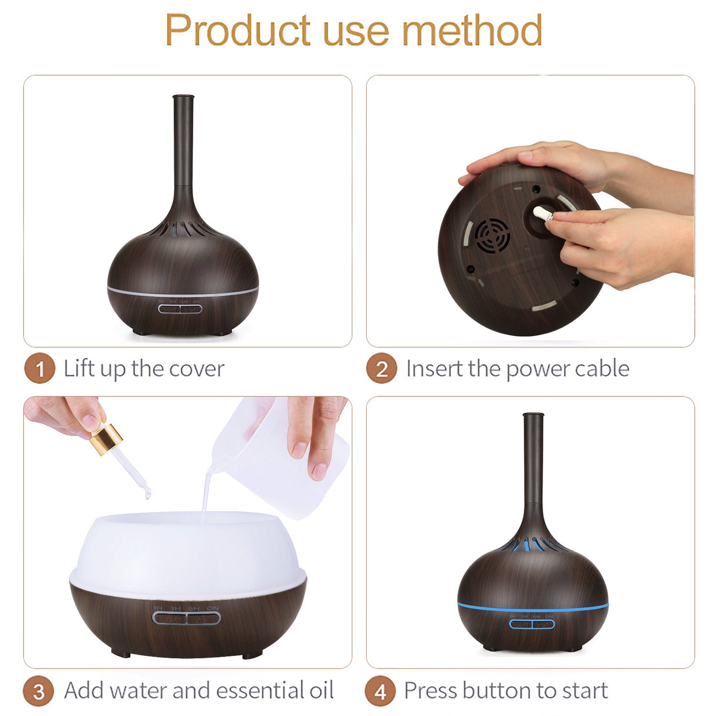 Wood Grain Mini Incense Machine - Colorful Glare Humidifier for Aromatherapy