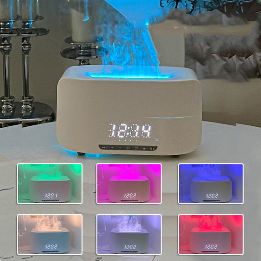 Multifunctional Atmosphere Light Sleep Wireless Bluetooth Speaker Flame Humidifier Aromatherapy Machine with Digital Display Clock