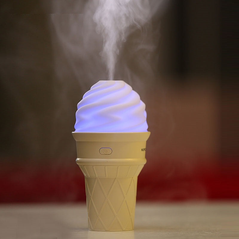 LED Ice Cream Ultrasonic Humidifier - USB Aromatherapy for Home and Car