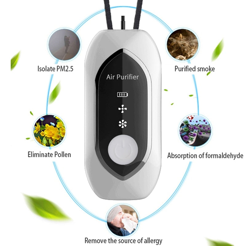 Portable Personal Necklace Air Purifier - USB Rechargeable Mini Ionic Cleaner
