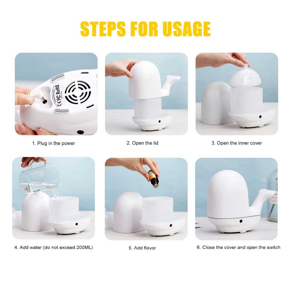 Creative Pat Light Whale Air Humidifier - Ultrasonic Aroma Essential Oil Diffuser for Fresh Air