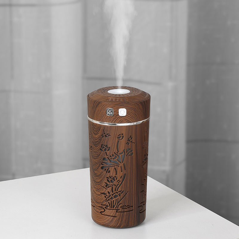 Wood Grain Lotus Cup Mini USB Aromatherapy Humidifier with Night Light