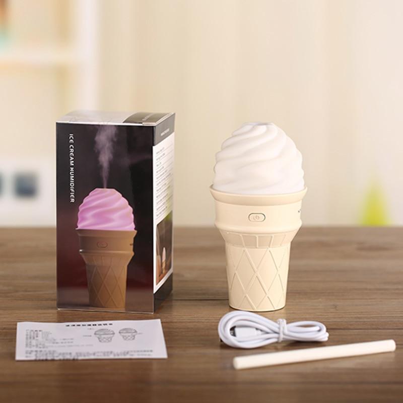 LED Ice Cream Ultrasonic Humidifier - USB Aromatherapy for Home and Car