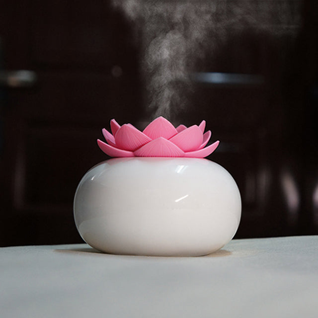 200ML Ceramic Ultrasonic Aroma Humidifier - Lotus Design Air Diffuser for Pure Fresh Air