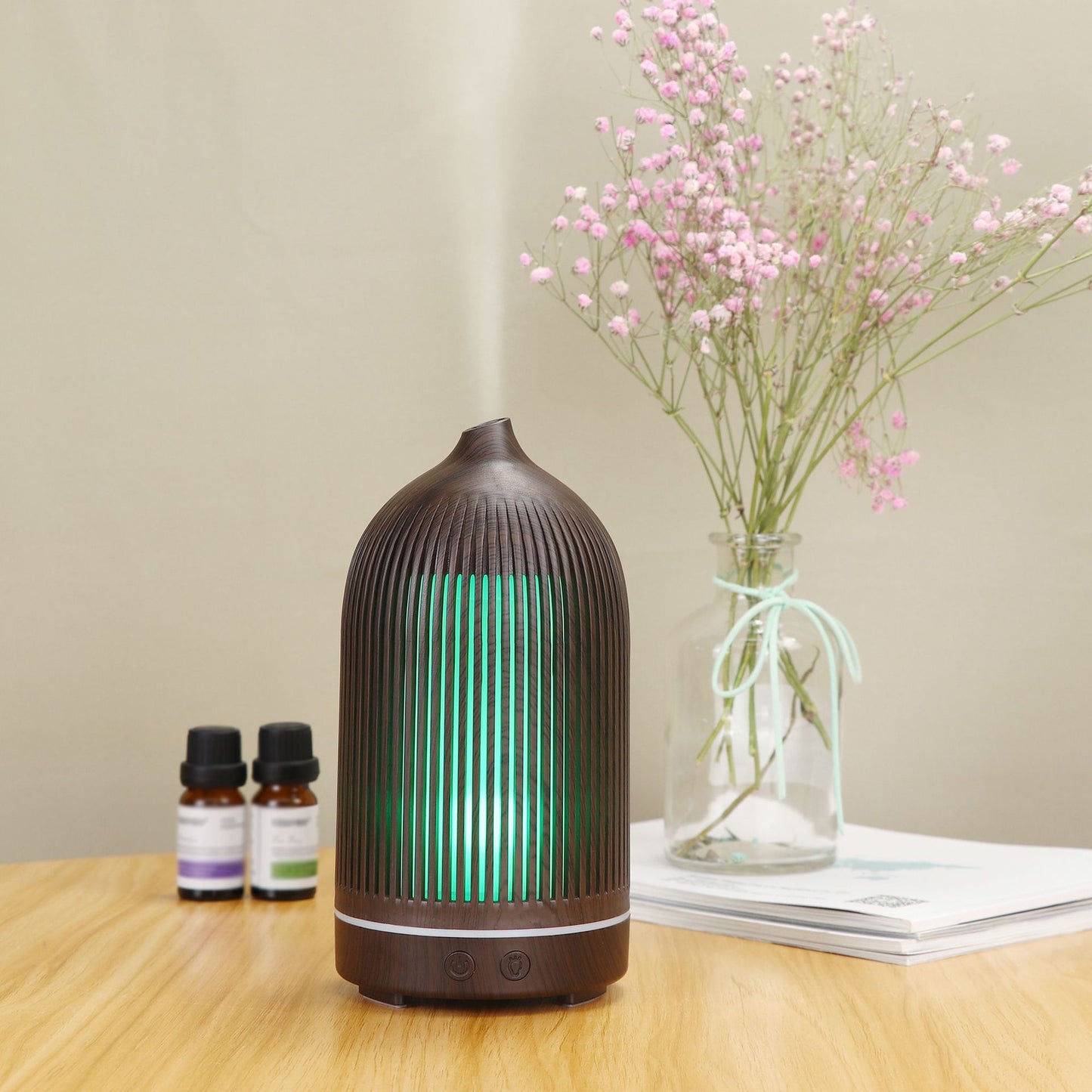 5V Colorful Aroma Diffuser - Mini Desktop USB Humidifier with Wood Grain Finish