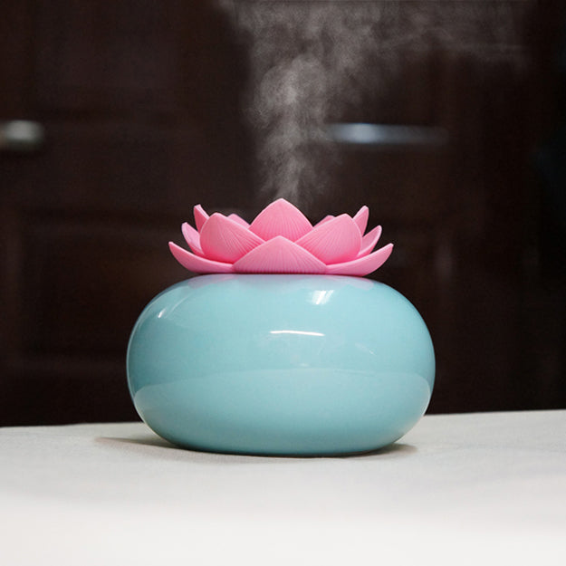 200ML Ceramic Ultrasonic Aroma Humidifier - Lotus Design Air Diffuser for Pure Fresh Air