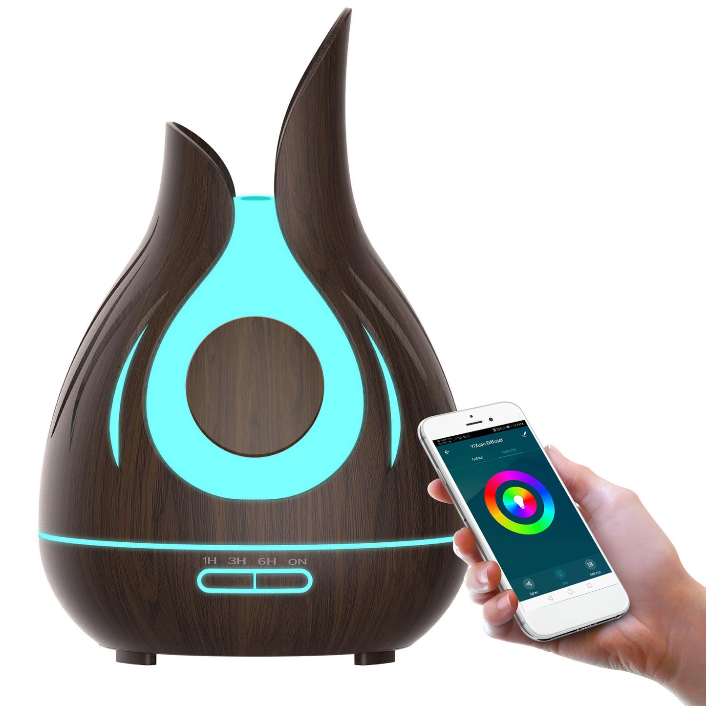 Petal Wood Grain Humidifier 400Ml - Hollow Design Aroma Diffuser