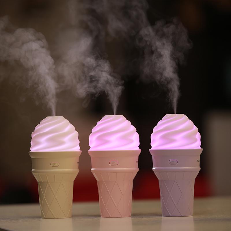 LED Ice Cream Ultrasonic Humidifier - USB Aromatherapy for Home and Car