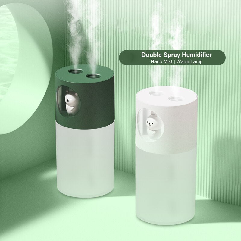 Cute Humidifier Double Spray - USB Ultrasonic Aroma Diffuser with Romantic Lamp