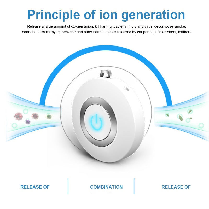 Wearable Air Purifier Necklace - Mini Portable USB Air Cleaner with Negative Ion Generator
