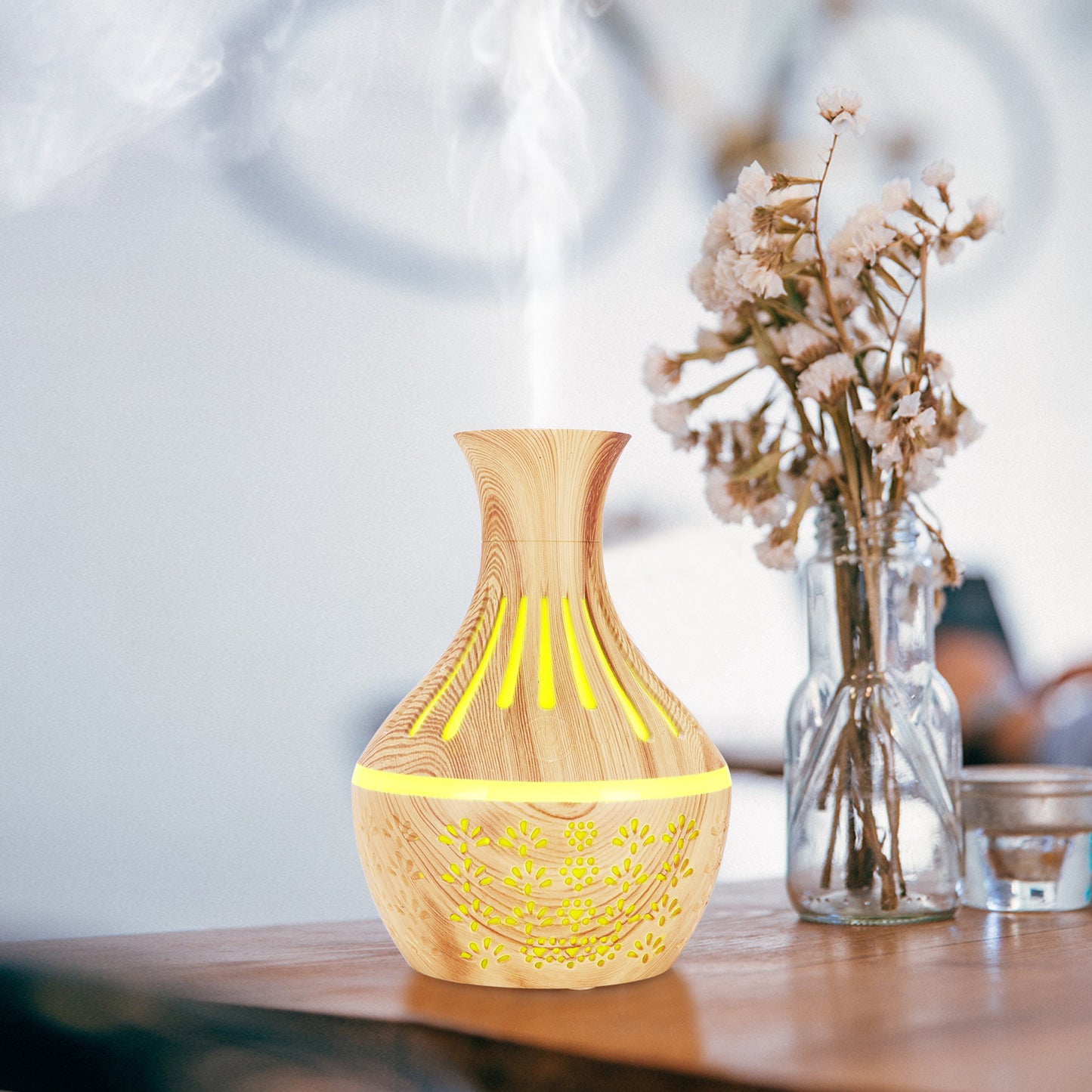 Round Mouth Vase Hollow Cotton Swab Humidifier - 5V Touch Control, 300ml