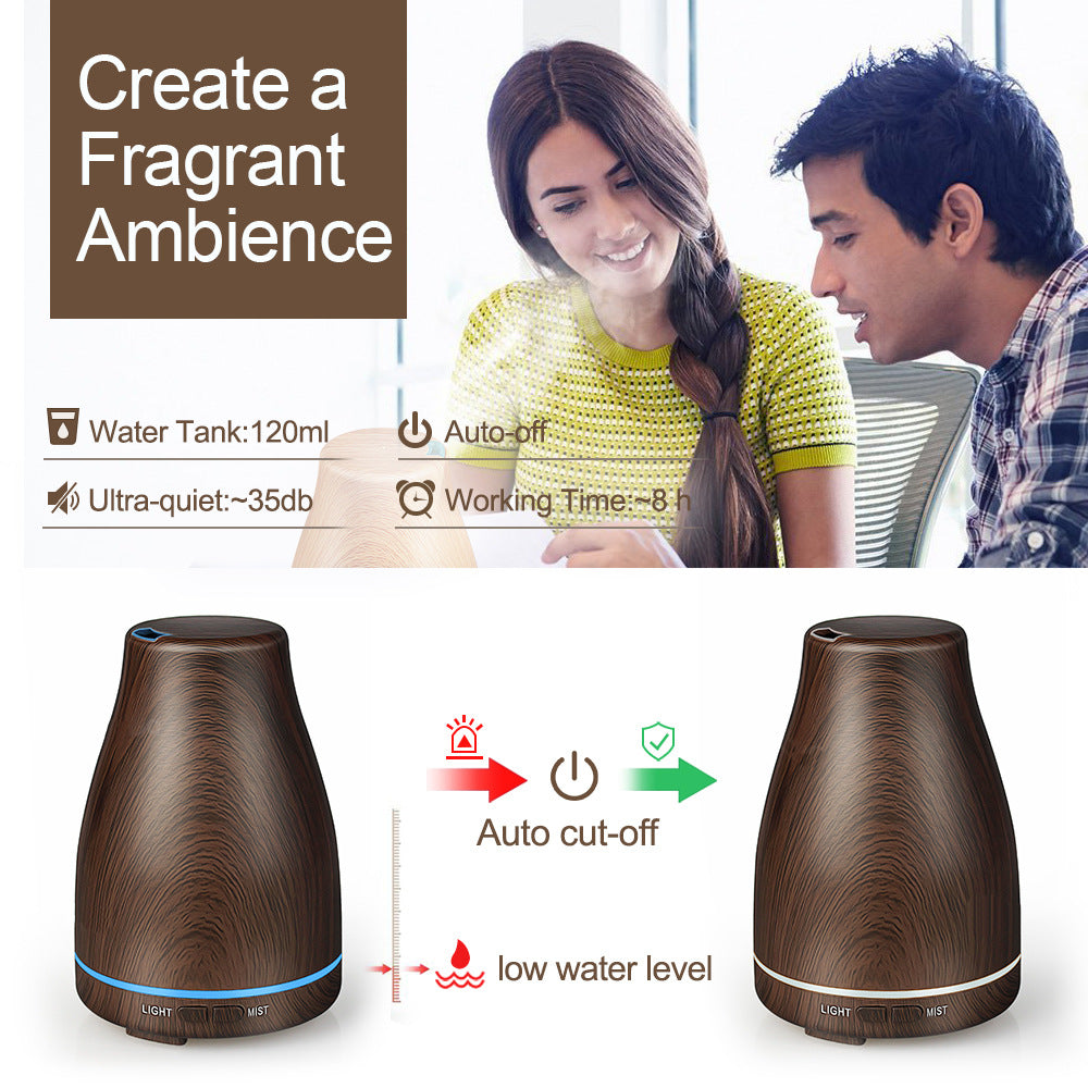 Air Home Humidifier Wood Grain Colorful Ultrasonic Aroma Diffuser 120ml