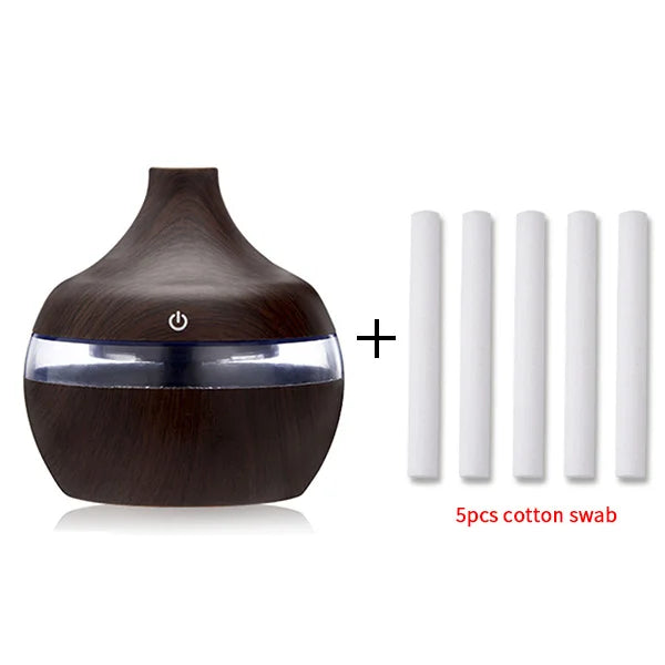 Electric Humidifier Essential Aroma Oil Diffuser - Ultrasonic Wood Grain USB Mini Mist Maker with LED Light