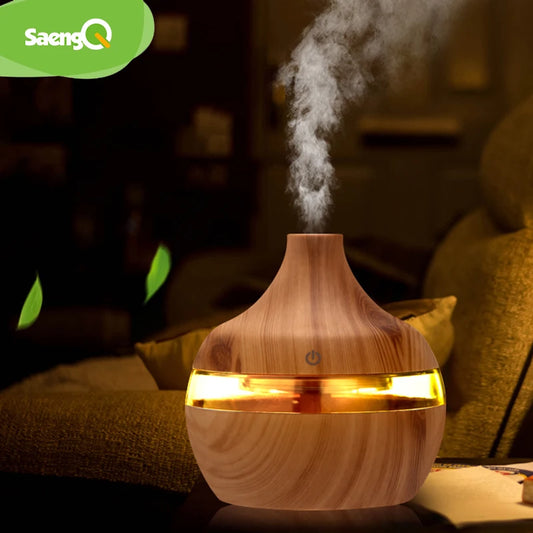 Electric Humidifier Essential Aroma Oil Diffuser - Ultrasonic Wood Grain USB Mini Mist Maker with LED Light