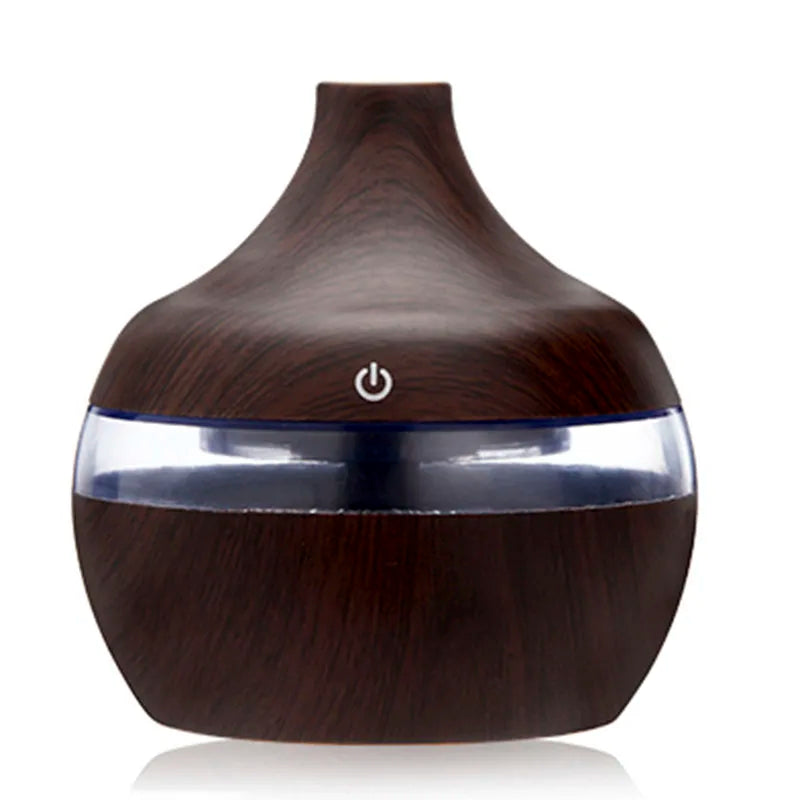 Electric Humidifier Essential Aroma Oil Diffuser - Ultrasonic Wood Grain USB Mini Mist Maker with LED Light
