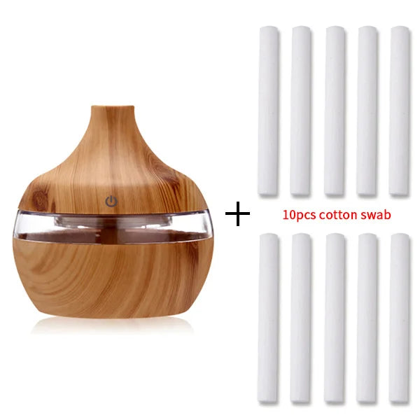 Electric Humidifier Essential Aroma Oil Diffuser - Ultrasonic Wood Grain USB Mini Mist Maker with LED Light