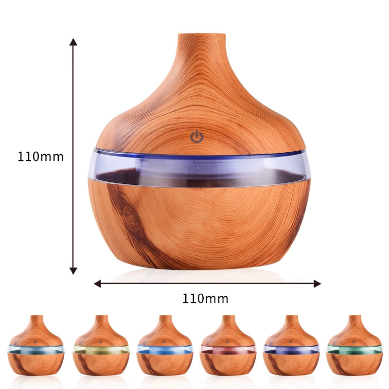 Electric Humidifier Essential Aroma Oil Diffuser - Ultrasonic Wood Grain USB Mini Mist Maker with LED Light