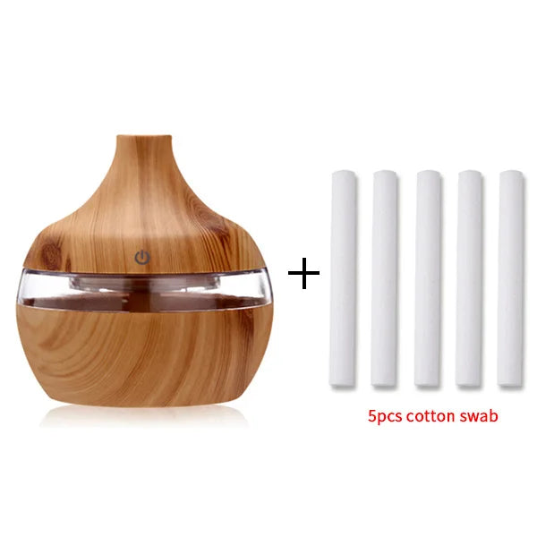 Electric Humidifier Essential Aroma Oil Diffuser - Ultrasonic Wood Grain USB Mini Mist Maker with LED Light